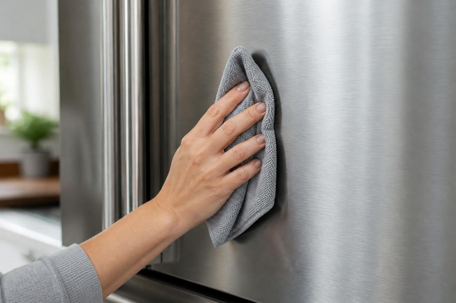 Chiffon passé dans le sens du grain sur une façade en inox